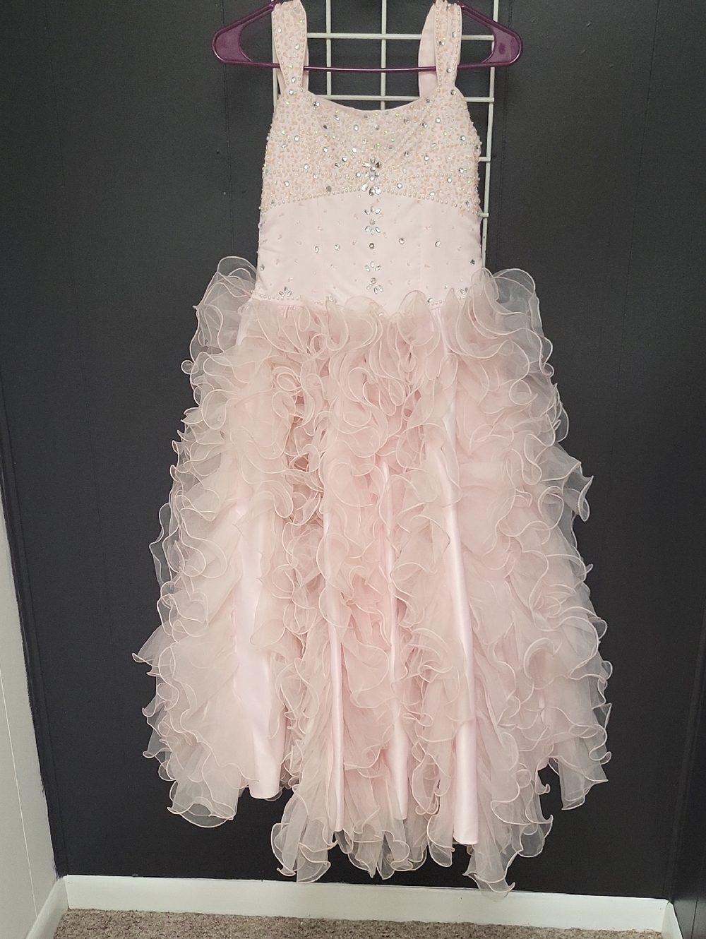 Delicate Light Pink Ruffle Tulle Flower Girl Dress with Beaded Bodice